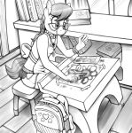  &lt;3 anthro anthrofied apron backpack braided_hair clothing equid equine eyewear female finger_painting friendship_is_magic gem glasses hair hi_res horse jewelry mammal monochrome my_little_pony necklace pearl_(gem) pearl_necklace pony replica_(artist) school silver_spoon_(mlp) smile solo 