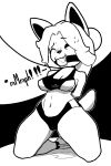  anthro ball_gag black_and_white black_nose bodily_fluids breasts camel_toe canid canine canis clothed clothing collar felid feline felis female fur gag hair kneeling leash mammal monochrome nakedsharks_(artist) navel one_eye_closed saliva solo sweat tem temmie_(undertale) undertale video_games 