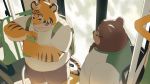  16:9 2019 6xiachunqiu7 anthro bottomwear brown_body brown_fur clothing detailed_background duo eyes_closed eyewear felid fur glasses hi_res humanoid_hands male mammal overweight overweight_male pantherine shirt shorts tiger topwear ursid 