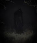  2019 big_penis claws crimetxt dark forest glowing glowing_eyes grass hi_res looking_at_viewer male monster muscular night nightmare_fuel nude penis shadow solo tree unknown_species vignette when_you_see_it yellow_eyes 