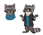  2019 anthro barefoot benjamin_(fuel) bottomwear cheek_tuft clothed clothing eyewear face_tuft facial_markings fuel_(artist) glasses gloves_(marking) head_markings head_tuft hoodie looking_at_viewer mammal markings mask_(marking) open_hoodie pants procyonid raccoon ringtail shirt shrug simple_background solo standing topwear tuft whiskers white_background 