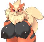  anthro arcanine big_breasts blush breasts female hi_res huge_breasts kify nintendo pok&eacute;mon pok&eacute;mon_(species) simple_background solo thick_thighs video_games 