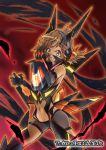  1girl bodysuit brown_hair closed_mouth commentary_request gloves headgear headphones ignite_module link_(aa30) looking_at_viewer navel orange_eyes senki_zesshou_symphogear short_hair solo tachibana_hibiki_(symphogear) 