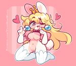  &lt;3 &lt;3_eyes 2019 alternate_species blush breasts crown fangs humanoid kneeling lagomorph leporid mammal mario_bros nintendo peace_sign_(disambiguation) princess_peach pussy rabbit smile video_games yournewwaifu 