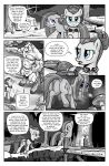  2019 anthro black_and_white blue_eyes bovid bovine bushwoolies cave cloudy_quartz_(mlp) comic cutie_mark dialogue equid equine european_mythology eyebrows eyelashes female feral friendship_is_magic fungus fur greek_mythology group hair hi_res hooves horse jewelry mammal mane marble_pie_(mlp) minotaur monochrome mushroom my_little_pony mythology pencils_(artist) pony purple_eyes 