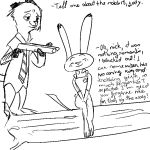  1:1 anthro black_and_white bottomwear canid canine cheek_tuft clothed clothing dialogue dipstick_ears disney duo ears_back english_text eyes_closed face_tuft female fox gun holding_gun holding_object holding_weapon judy_hopps log male mammal monochrome multicolored_ears necktie nick_wilde pants pivoted_ears police_uniform ranged_weapon replytoanons shirt shotgun simple_background sitting standing text topwear tuft uniform weapon white_background wood zootopia 