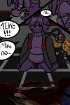  2014 blood bodily_fluids bonnie_(fnaf) death dialogue fan_character female five_nights_at_freddy&#039;s lagomorph leporid male mammal mike_schmidt_(fnaf) rabbit renee-moonveil video_games young 