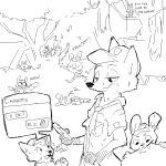  ! 1:1 ambiguous_gender anthro bite black_and_white blush bodily_fluids canid canine chibi clothed clothing cub dialogue disney english_text fox group hat headgear headwear holding_object holding_phone lagomorph leporid lying male mammal monochrome nick_wilde outside phone rabbit replytoanons rosie_(zootopia) sleeping sweat text texting tree uniform vertical_bar_eyes worried young zootopia 
