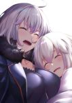  2girls absurdres ahoge bangs breasts character_request closed_eyes coat dress eyebrows_visible_through_hair fate/grand_order fate_(series) fifty1202 fur-trimmed_coat fur_trim grey_hair hair_between_eyes highres jeanne_d&#039;arc_(alter)_(fate) jeanne_d&#039;arc_(fate)_(all) large_breasts multiple_girls sleeping upper_body white_hair wicked_dragon_witch_ver._shinjuku_1999 
