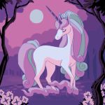  ambiguous_gender blue_hair crossover equid equine eyes_closed flower forest hair horn mammal meadow moon multicolored_hair nintendo pink_hair plant pok&eacute;mon pok&eacute;mon_(species) rapidash_(galar_form) regional_variant solo standing style_parody the_last_unicorn tree unicorn unknown_artist unknown_pok&eacute;mon video_games white_body 