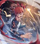  1boy angry bandages blood blood_from_mouth blood_on_face craft_essence emiya_shirou energy fate/stay_night fate_(series) heaven&#039;s_feel male_focus orange_hair raglan_sleeves red_hair short_hair shroud_of_martin solo solo_focus spikes two-tone_skin yellow_eyes zhandou_greymon 
