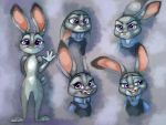  anthro buckteeth clothed clothing dipstick_ears disney ears_down everlastingderp featureless_crotch fur gesture grey_body grey_fur hi_res judy_hopps lagomorph leporid mammal multicolored_ears nude open_mouth open_smile pink_nose pivoted_ears police_uniform purple_eyes rabbit scut_tail smile solo standing teeth uniform waving zootopia 