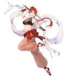  1girl ballerina breasts cleavage facial_mark fire_emblem fire_emblem:_the_sacred_stones fire_emblem_heroes forehead_mark full_body highres lips long_hair makeup medium_breasts navel official_art red_eyes red_hair red_lips see-through smile solo stomach tethys_(fire_emblem) tied_hair tokki transparent_background 