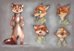  anthro black_nose canid canine claws clothed clothing disney ears_down everlastingderp featureless_crotch fluffy fluffy_tail fox fur green_eyes hands_on_hip hi_res inner_ear_fluff mammal neck_tuft nick_wilde nude orange_body orange_fur pivoted_ears red_fox shirt smile solo standing tan_body tan_fur teeth toe_claws topwear tuft zootopia 