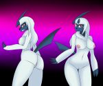  absol anthro breasts butt female fur hi_res looking_at_viewer nintendo nipples pok&eacute;mon pok&eacute;mon_(species) pok&eacute;morph pose pussy rear_view rorrek simple_background solo video_games white_body white_fur 
