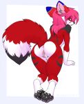  2019 4_toes 5_fingers anthro anus black_pawpads blue_eyes butt canid canine digital_media_(artwork) female fingers fox fur hair magenta7 mammal nude pawpads pink_hair pussy red_body red_fur simple_background smile solo toes white_background 