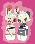  absurd_res accessory anthro blush breasts camel_toe clothed clothing duo female garter gloves handwear hi_res legwear looking_at_viewer maid_uniform mammal nintendo nipples pancham panties pok&eacute;mon pok&eacute;mon_(species) spinda spiral_eyes thigh_highs underwear uniform ursid video_games vono 