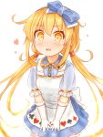  absurdres alice_(wonderland) alice_(wonderland)_(cosplay) alternate_costume blonde_hair cosplay gloves heart highres kantai_collection long_hair satsuki_(kantai_collection) simple_background suzushiro_(gripen39) twintails white_gloves yellow_eyes 