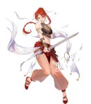  1girl ballerina breasts cleavage facial_mark fire_emblem fire_emblem:_the_sacred_stones fire_emblem_heroes forehead_mark full_body highres lips long_hair makeup medium_breasts navel official_art red_eyes red_hair red_lips see-through smile solo stomach tethys_(fire_emblem) tied_hair tokki transparent_background 