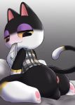  animal_crossing anthro anus backsack balls black_body black_fur bottomless butt clothed clothing dipstick_tail domestic_cat felid feline felis fur hi_res looking_back male mammal multicolored_tail nintendo punchy_(animal_crossing) qwert solo video_games 
