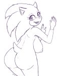 2019 anthro big_breasts braces breasts butt crossgender digital_media_(artwork) eulipotyphlan excito eyelashes female hedgehog looking_at_viewer looking_back mammal monochrome nude signature solo sonic_(series) sonic_movie sonic_the_hedgehog standing 