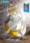  absurd_res anthro bedroom_eyes belly big_belly big_breasts big_butt black_body black_fur blue_eyes blush breasts butt curvy_figure digimon digimon_(species) female fur half-closed_eyes hi_res kaithunderstone75 nipples nude pregnant red_body red_fur renamon seductive smile solo standing teeth thick_thighs voluptuous white_body white_fur wide_hips wings yellow_body yellow_fur 