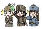  3girls anyan_(jooho) austria black_hair blonde_hair blue_eyes brown_eyes brown_hair card english_commentary germany hat helmet historical_event italy military military_hat military_uniform multiple_girls original pickelhaube surprised uniform uno_(game) world_war_i 