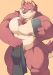 2019 anthro ayame42612 blush bulge canid canine canis clothing domestic_dog humanoid_hands male mammal nipples phone pubes simple_background solo underwear 