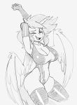  2019 armwear breasts cleavage clothed clothing elbow_gloves equid fan_character female gloves handwear horn kevinsano legwear leotard mammal monochrome my_little_pony one_eye_closed pose rubber shiny sketch solo stockings winged_unicorn wings wink 