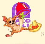  balls burrito canine chihuahua dog featured_image food humor lying male mammal mascot mascots on_back pawpads penis plain_background solo sombrero taco_bell unknown_artist what white_background 
