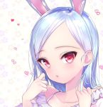  1girl animal_ears blue_hair bunny_ears close-up elin_(tera) emily_(pure_dream) face forehead hands heart long_hair red_eyes solo tera_online upper_body 