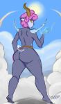  2019 absa big_butt bovid butt caprine cloud detailed_background female fur goat grey_body grey_fur hair hi_res hooves horn looking_back mammal pink_hair rivals_of_aether shadowfirdark thick_thighs video_games 
