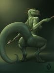  2019 anthro anus argonian bethesda_softworks big_breasts big_butt breasts butt claws digital_media_(artwork) elder_scrolls_online female hi_res holding_object holding_weapon looking_at_viewer lumixdragonfey_(artist) melee_weapon muscular muscular_female nipples non-mammal_breasts nude open_mouth polearm pussy reptile scalie simple_background smile solo teeth the_elder_scrolls thick_thighs toe_claws toes tongue video_games weapon xeebadatkei 