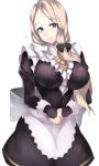  1girl absurdres blonde_hair blue_eyes bow breasts bridal_gauntlets closed_mouth fire_emblem fire_emblem:_three_houses hair_bow highres large_breasts long_hair long_sleeves low_ponytail maid mercedes_von_martritz simple_background solo tea_texiamato white_background 