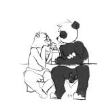  1:1 akferal anthro big_dom_small_sub bovid caprine eating giant_panda goat hi_res hiji invalid_tag male male/male mammal penis size_difference small_sub tony_k towel under_table ursid 