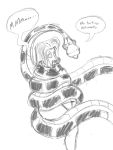  absurd_res coiling dialogue digital_media_(artwork) domination female female_on_feral feral hair hi_res human hypnofur hypnosis jungle_book kaa_(jungle_book) male male_domination mammal mind_control monochrome reptile ringed_eyes scalie sketch snake speech_bubble submissive submissive_female sucking text 