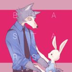  beastars belt bunny dress eye_contact fur furry grey_fur haru_(beastars) legosi looking_at_another necktie sakurai_rin scar suspenders white_fur wolf 