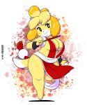  2019 5_fingers absurd_res animal_crossing anthro beady_eyes big_breasts blonde_hair breasts canid canine canis clothed clothing cosplay digital_media_(artwork) dipstick_tail domestic_dog fatal_fury female fingers folding_fan fur hair hi_res isabelle_(animal_crossing) joaoppereiraus looking_at_viewer mai_shiranui mammal multicolored_tail nintendo shih_tzu short_stack snk solo thick_thighs toy_dog video_games white_body white_fur wide_hips yellow_body yellow_fur 