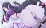  1girl anus ass ass_focus bangs black_gloves black_hair blush bodysuit breasts cameltoe closed_mouth fate/grand_order fate_(series) fingerless_gloves gloves goridou highres huge_breasts long_hair minamoto_no_raikou_(fate/grand_order) parted_bangs purple_bodysuit purple_eyes rope shiny shiny_clothes side_ponytail sweat very_long_hair 