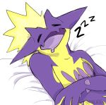  ambiguous_gender anthro artist bodily_fluids drooling eyes_closed hi_res nintendo open_mouth pillow pok&eacute;mon purple_body purple_tongue reptile saliva scalie sleeping snoring solo sound_effects tongue toxtricity unknown_artist unknown_pok&eacute;mon video_games zzz 
