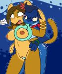  2019 absurd_res amphibian anthro anthro_on_anthro anthro_penetrated anthro_penetrating anthro_penetrating_anthro bandanna big_breasts blue_background blue_body blush bodily_fluids breast_grab breasts brown_body brown_fur brown_hair dialogue digital_media_(artwork) duo felino female female_penetrated frog fur genital_fluids green_eyes hair hand_on_breast haplorhine hi_res jewelry lana_banana_(felino) long_tongue male male/female male_penetrating mammal monkey nipples nude open_mouth oral penetration primate pussy sex simple_background smile teeth text tongue tongue_out tonguejob ulti_(ultilix) vaginal vaginal_penetration 