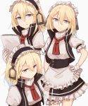  1girl apron blonde_hair blue_eyes commentary_request g36_(girls_frontline) girls_frontline gloves high_collar highres kashiyarrm maid maid_apron maid_headdress papers short_hair sleeveless sleeveless_jacket solo 