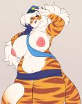 2019 5_fingers anthro big_breasts braided_hair breasts buxbi buxbi_(character) clothed clothing curvy_figure felid feline female fingers fur hair mammal nipples open_mouth orange_body orange_fur pantherine skimpy solo standing striped_body striped_fur stripes thick_thighs tiger voluptuous white_body white_fur white_hair wide_hips yellow_eyes 
