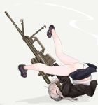 1girl ass bipod black_skirt bolt_action cheytac_m200 closed_eyes commentary_request dove_pixie girls_frontline gun headset highres korean_commentary lying m200_(girls_frontline) miniskirt on_back panties pleated_skirt rifle short_hair silver_hair simple_background skirt sniper_rifle solo underwear weapon white_panties 