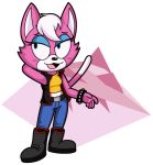  anthro boots breasts clothing eyeshadow felid feline female footwear fur hair jacket katt_monroe makeup mammal nintendo open_mouth open_smile smile solo star_fox the-driz topwear video_games white_hair 