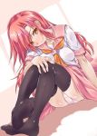  1girl black_legwear blush commentary commentary_request hakuo_school_uniform hayate_no_gotoku! highres katsura_hinagiku kisairo_kaede legs panties pink_hair school_uniform shiny shiny_skin sitting solo thighhighs underwear white_panties yellow_eyes 