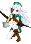  1girl absurdres animal_ears archer arrow boots bow_(weapon) bunny_ears highres long_hair original purple_eyes thigh_boots thighhighs user_pgkp8782 weapon white_hair 