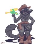  2019 animated anthro balls black_balls black_body black_fur black_hair black_nose black_penis boots bottomless bouncing_balls bouncing_penis brown_clothing brown_headwear clothed clothing cowboy cowboy_hat digital_media_(artwork) domestic_cat felid feline felis footwear fur gar_(character) grey_body grey_fur grin hair hat headgear headwear humanoid_penis looking_at_viewer male mammal penis pixel_(artwork) pixel_animation presenting presenting_penis red_eyes ses_vanbrubles siberian_cat smile solo striped_body striped_fur stripes topless water_gun white_hair 