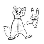  2019 :3 ambiguous_gender anthro barefoot bottomwear canid canine cheek_tuft clothed clothing disney ear_markings face_tuft facial_markings fox fuel_(artist) fur fur_markings greyscale head_markings head_tuft inner_ear_fluff jack_savage jeans lagomorph leporid looking_at_viewer mammal markings monochrome neck_tuft pants rabbit simple_background skye_(zootopia) smile solo standing tuft white_background zootopia 