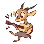  1:1 2019 acoustic_guitar ambiguous_gender animated antelope anthro barefoot bottomwear bovid chico_(fuel) clothed clothing crossed_legs facial_markings fuel_(artist) gazelle guitar head_markings horn low_res mammal markings musical_instrument musical_note pants playing_guitar playing_music plucked_string_instrument shirt simple_background sitting solo string_instrument t-shirt topwear white_background 
